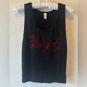 The Weeknd Stargirl Black Tank Top with Red Rhinestone